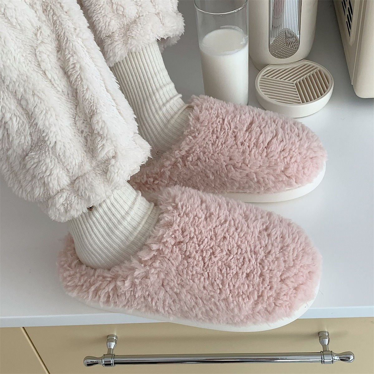 Winter Japanese student simple home warm cotton slippers for women fashion indoor plush shoes