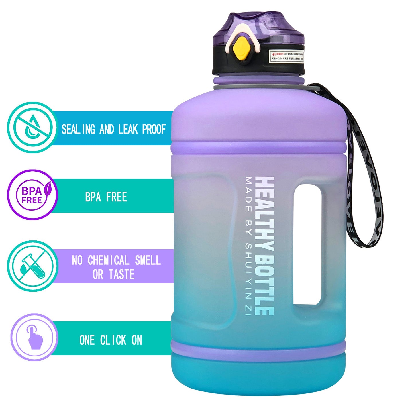 2.2L Water Bottle Straw Frosted Gradient Heat-Resistant Drop-Resistant Sports Fitness Space Cup Water Bottle