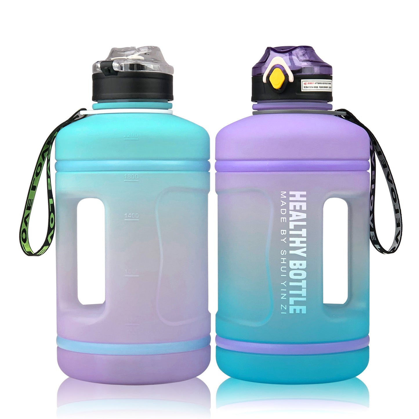 2.2L Water Bottle Straw Frosted Gradient Heat-Resistant Drop-Resistant Sports Fitness Space Cup Water Bottle