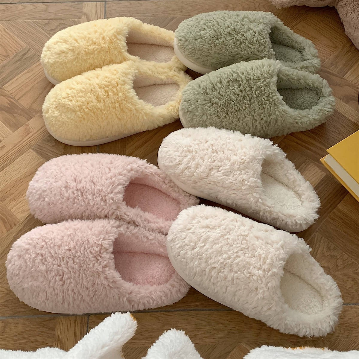 Winter Japanese student simple home warm cotton slippers for women fashion indoor plush shoes