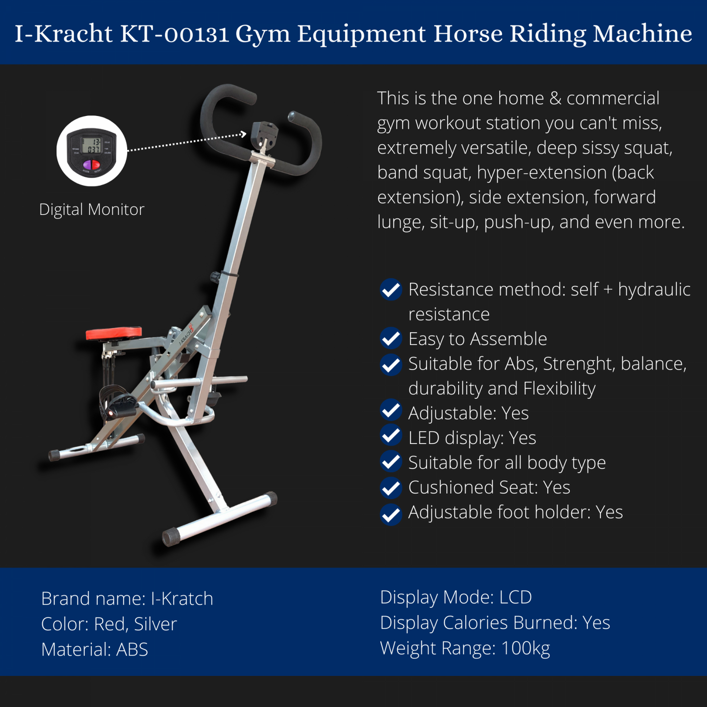 I-Kracht Total Fitness Crunch with Digital Monitor Black