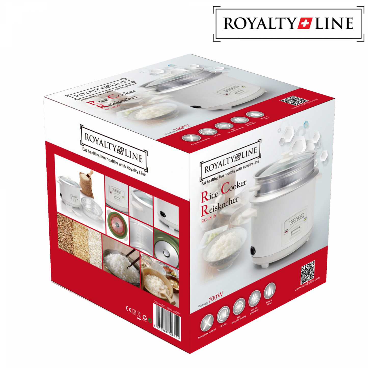 Royalty Line RL-RC18.10D: Rice Cooker with Steamer - 1.8L