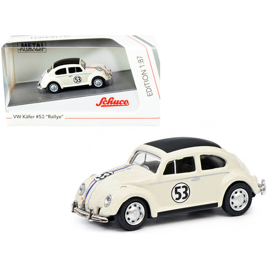 Volkswagen Beetle #53 "Rallye" Cream with Stripes and Black Top 1/87 (HO) Diecast Model Car by Schuco