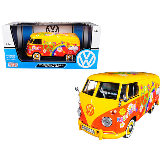 Volkswagen Type 2 (T1) Delivery Van Flower Power 1/24 Diecast Car Model by Motormax