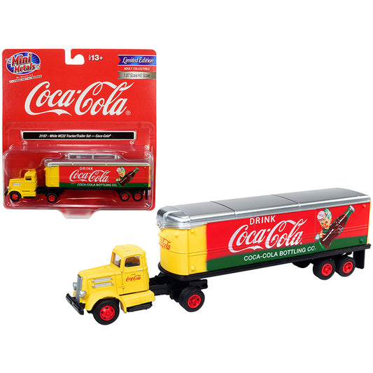 White WC22 Tractor Trailer "Coca-Cola" Yellow and Red 1/87 (HO) Scale Model by Classic Metal Works