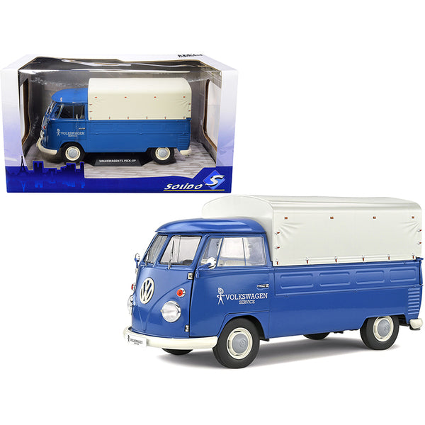 Volkswagen T1 Pickup Truck Blue with Canopy "Volkswagen Service" 1/18 Diecast Model Car by Solido