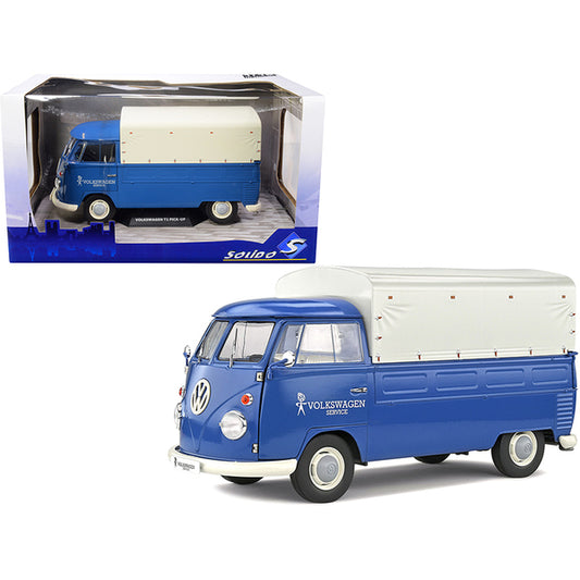 Volkswagen T1 Pickup Truck Blue with Canopy "Volkswagen Service" 1/18 Diecast Model Car by Solido