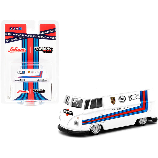 Volkswagen T1 Van Low Ride Height White with Stripes "Martini Racing" "Collaboration Model" 1/64 Diecast Model Car by Schuco & Tarmac Works