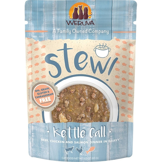 Weruva Cat Stew! Kettle Call Beef; Chicken and Salmon Dinner in Gravy 3oz. Pouch (Case Of 12)