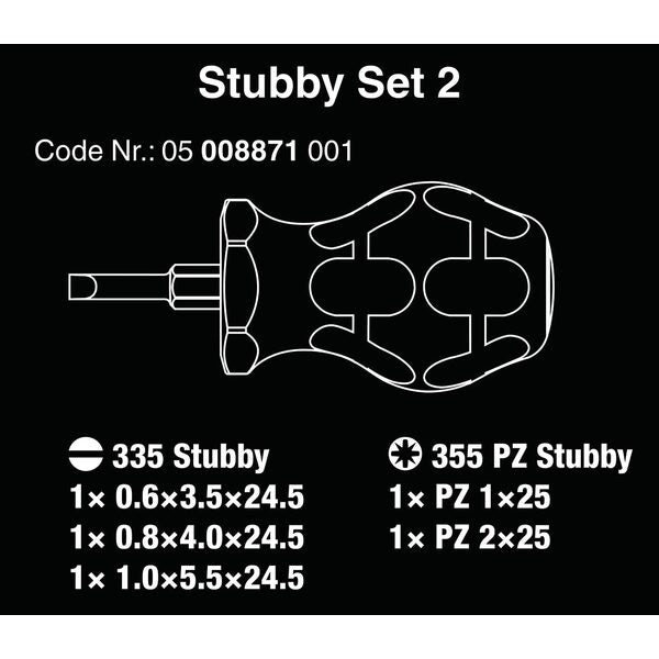 Wera Stubby Set 5pc Pozidriv Slotted