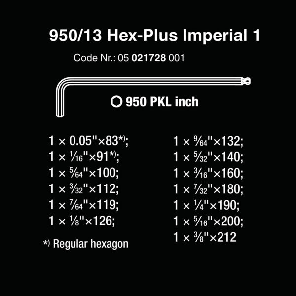 Wera SAE BlackLaser L-Key Hex-Plus Set (13 Piece Set)