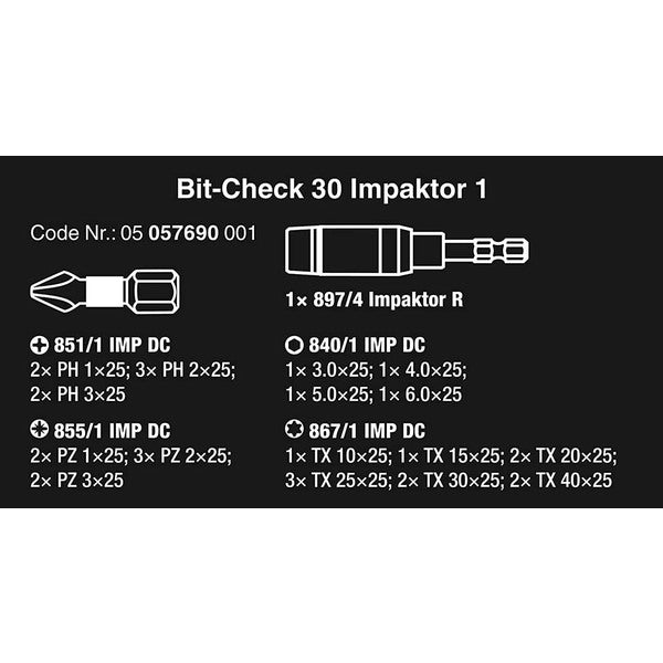 Wera Bit-Check 30 "Impact Ready" Diamond Coated Tips (30-Piece Set)