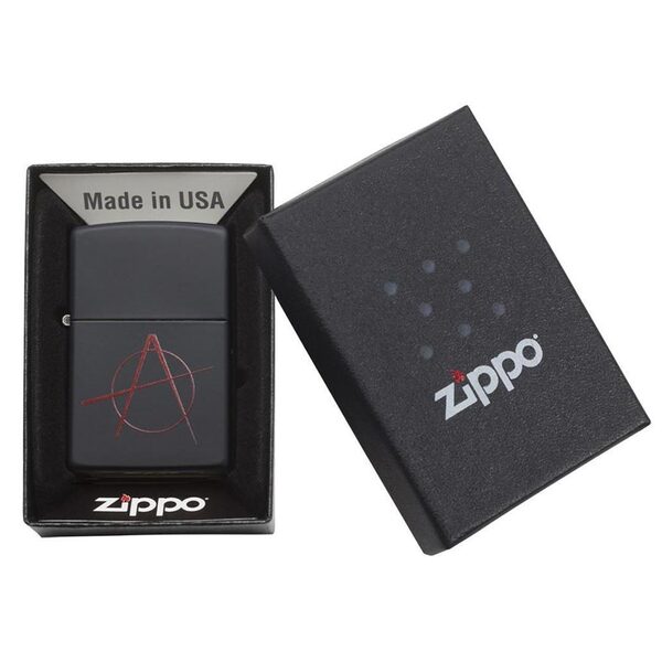 Zippo Windproof Lighter Red Anarchy Symbol Black Matte