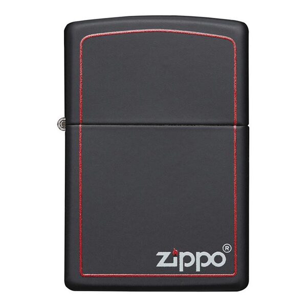 Zippo Windproof Lighter Black Matte w/Zippo Logo & Red Border