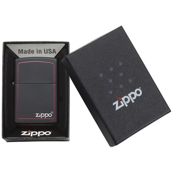 Zippo Windproof Lighter Black Matte w/Zippo Logo & Red Border