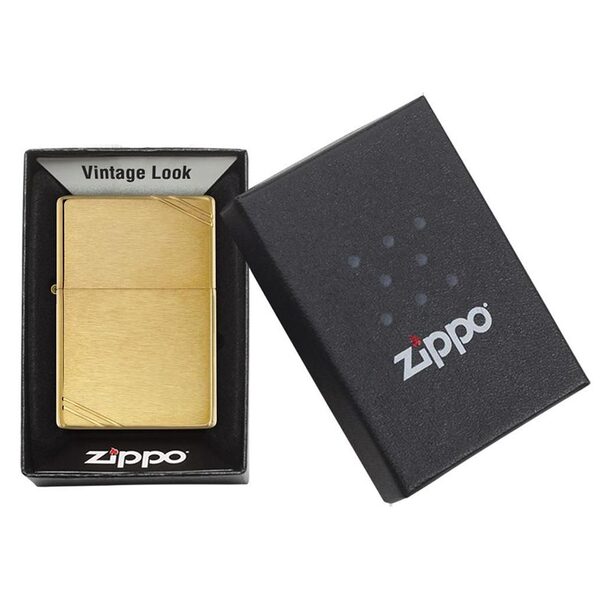 Zippo Windproof Lighter Vintage Brushed Brass w/Slashes