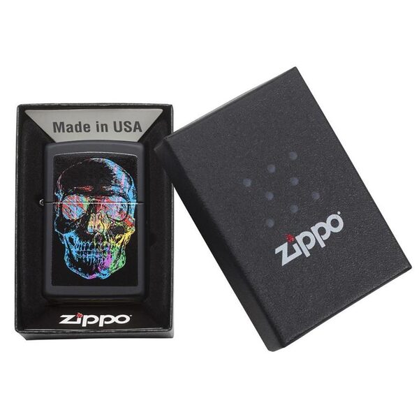 Zippo Windproof Lighter Zippo Colorfiul Skull Black Matte Classic Case